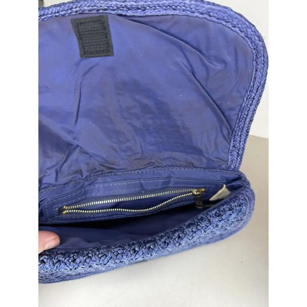 Vintage Gloria Astor Woven Wristlet Clutch Envelope Flap Crochet Purse 70s Blue